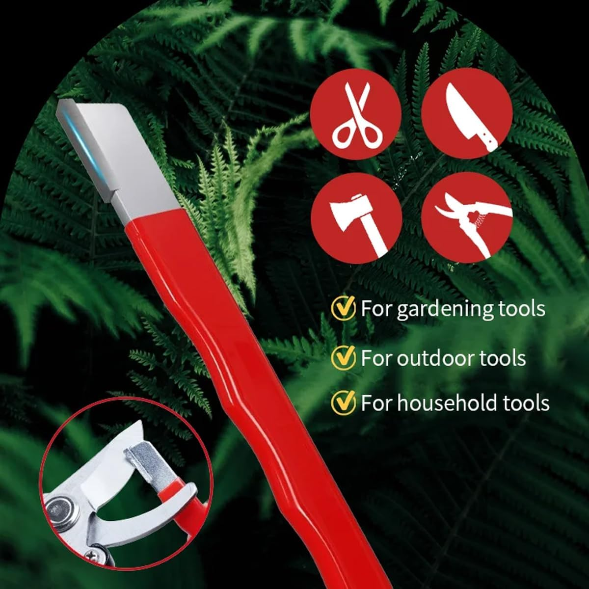 AIMALL Sharpener Stone Portable Garden Tool, Alloy Steel Blade Scissor Knife Sharpener, Rubber Handle, 4.85In Length, Available in Red and Black - Black image number 5