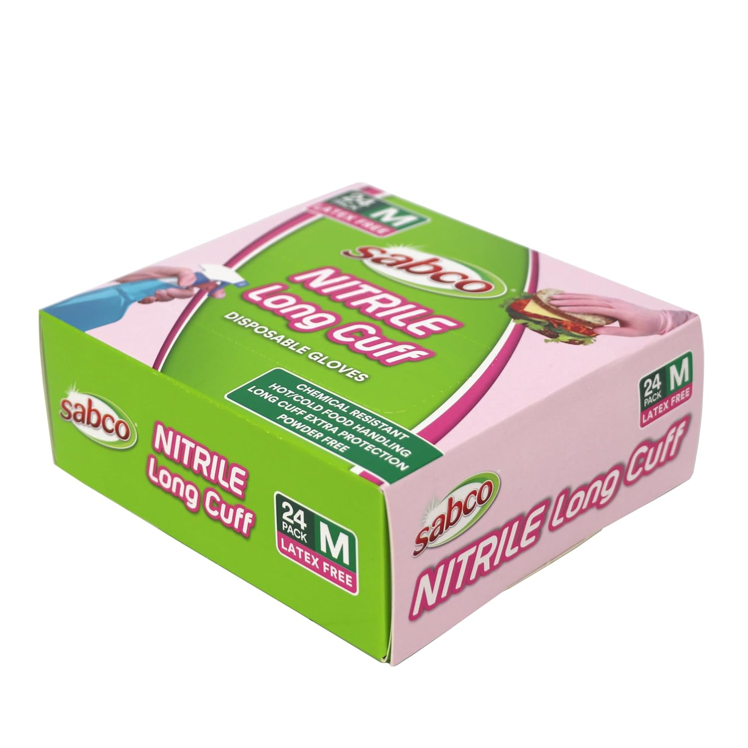 Sabco Nitrile Long Cuff Latex Free Disposable Gloves, Medium (Pack of 24) image number 3
