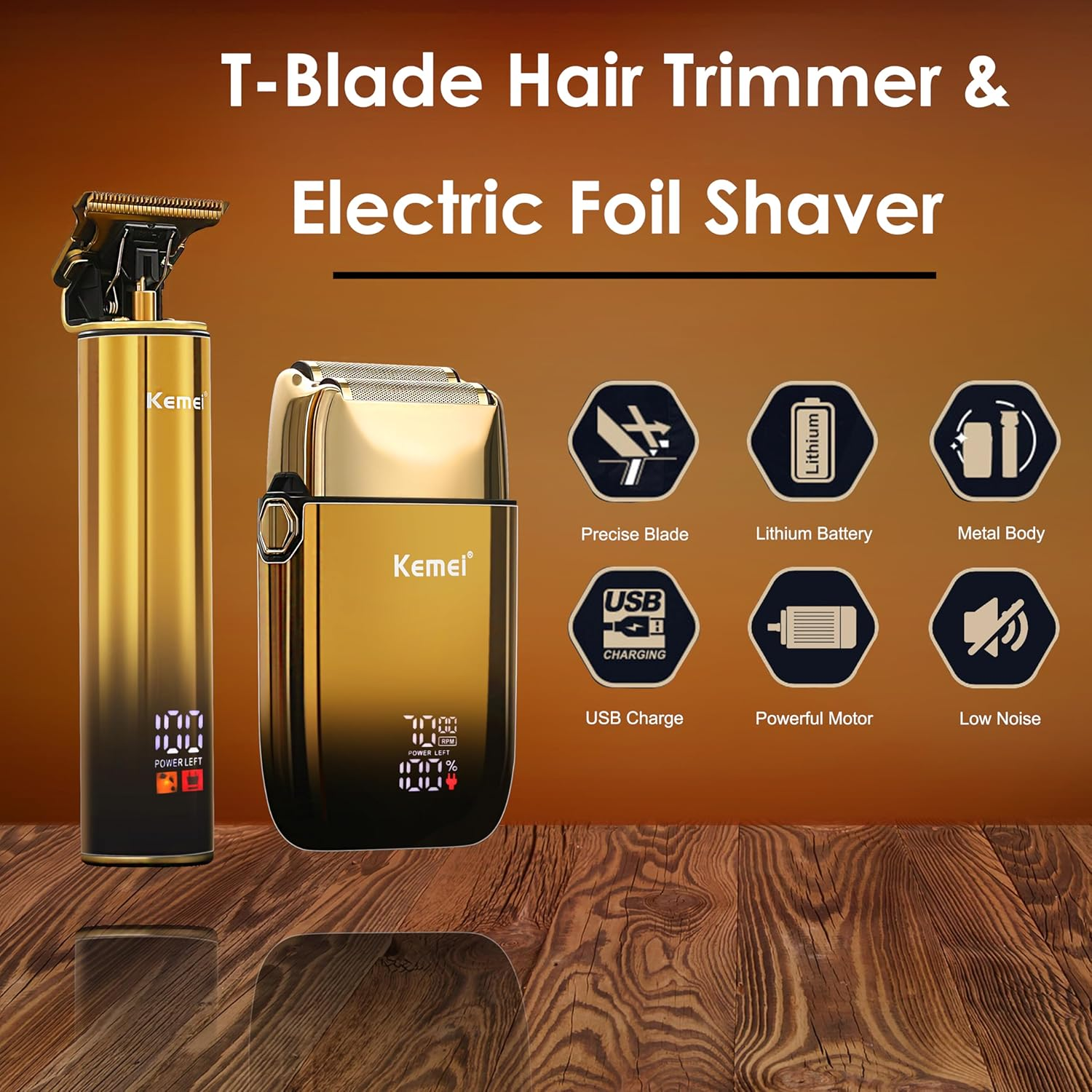 KEMEI Foil Shaver Men'S Electric Shavers with Double Foil Flexible Blades T-Shaped Beard Trimmer Hair Trimmers Care Sets Waterproof image number 6