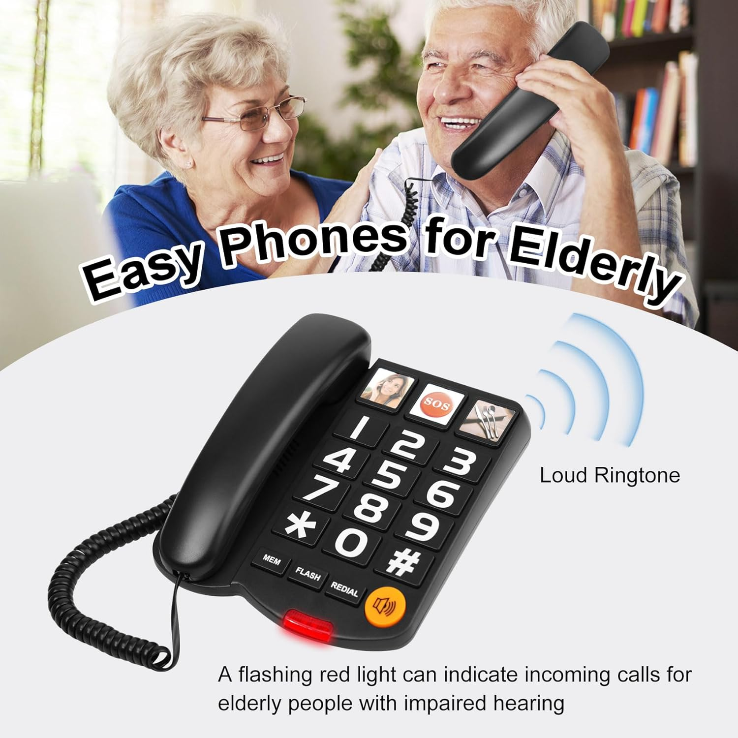 Landline Phone for Hard of Hearing, Phone for Seniors Compatible Hearing Aid, Big Button Phone with Picture, One-Touch Dialing, Elderly Phone for Seniors, Dementia, Alzheimer'S, Hearing Impaired image number 6