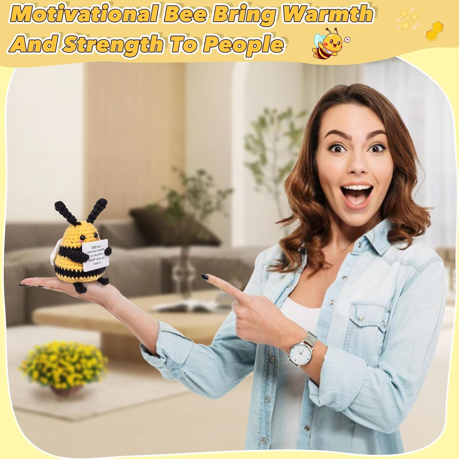 Fun Encouraging Bees Mini Crochet Bee and Positive Affirmation Cards for Inspirational Novelty Gifts and Party Decorations Holiday Gifts image number 3