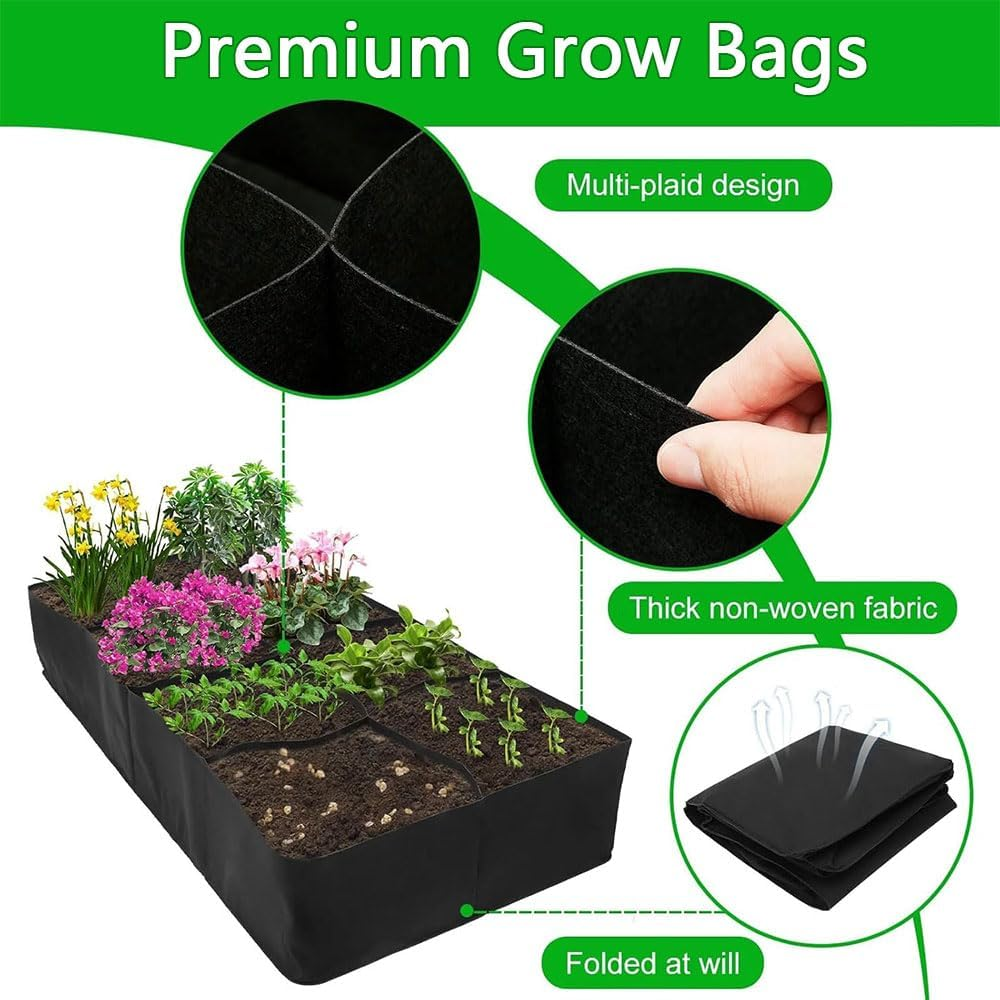 Fabric Raised Garden Bed &ndash; Rectangle Grow Bag with 8 Holes, Heavy-Duty Planter for Vegetables, Herbs, and Flowers, Breathable Fabric Planting Container for Outdoor Gardening