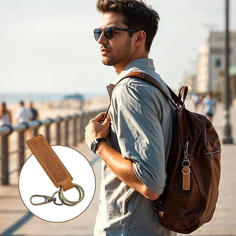 Universal Key Fob Keychain Genuine Leather Car Keychain Leather Key Chain Holder Heavy Duty Handmade Key Chains with Anti-Lost Ring for Men Women image number 5