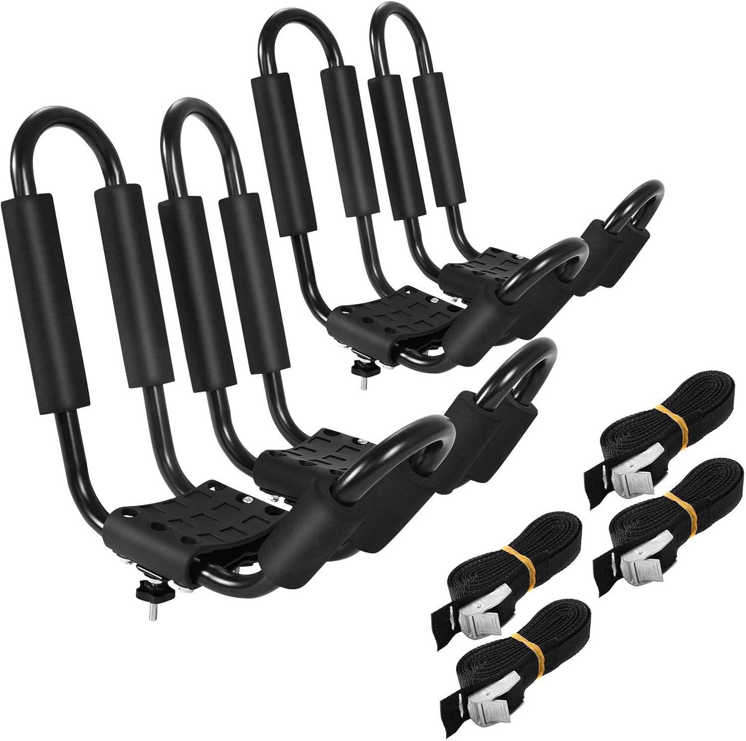 Costway Set of 4 U-Bar Kayak Racks with Bandage, Kayak Roof Rack with Easy Installation, Car Roof Rack for Kayaks, Surfboards, Black image number 2