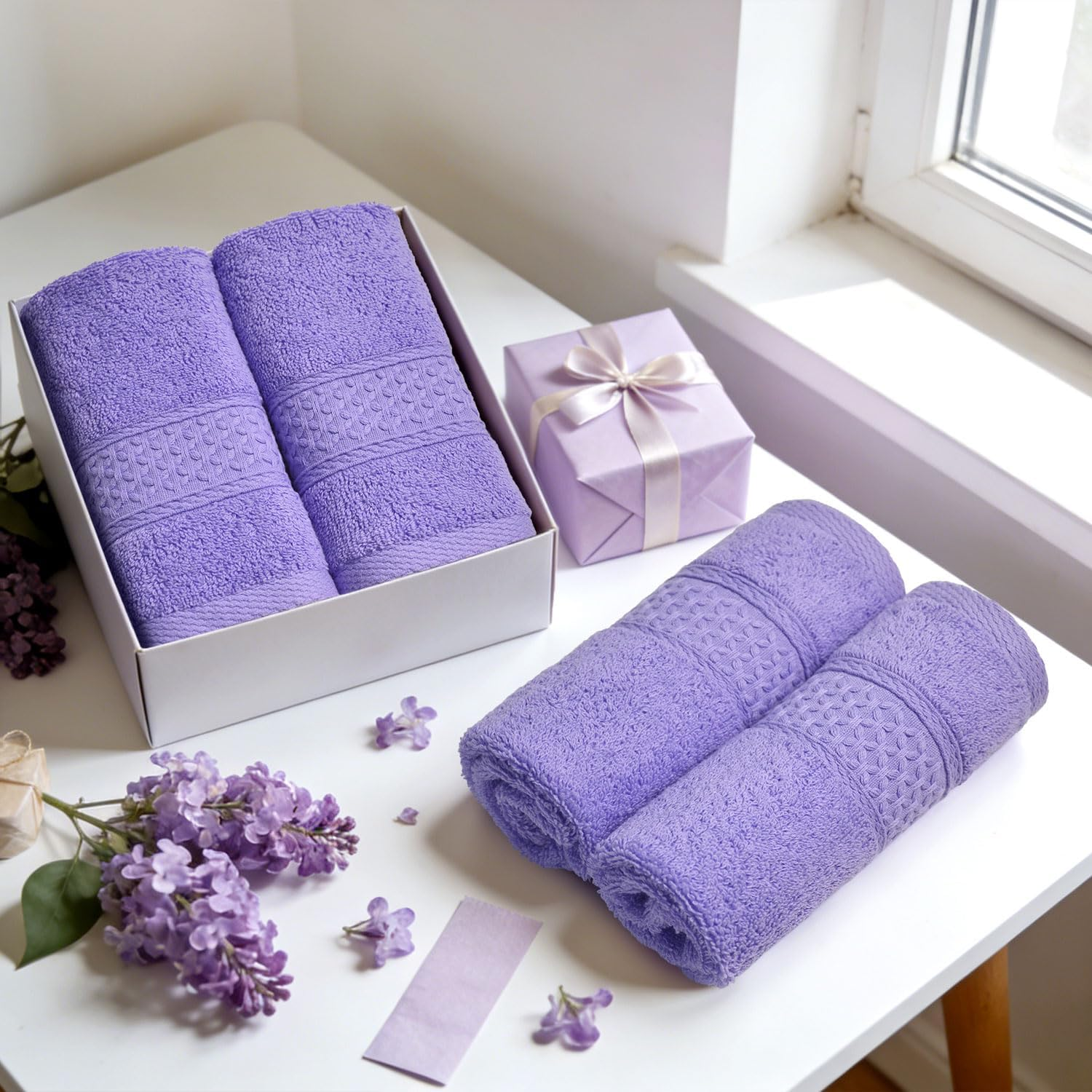 Cleanbear Wash Cloths Cotton Facecloths Large Face Cloths 6-Pack with Vivid Color Ultra-Soft Washcloths for Bathroom or Guestroom Fade-Resistant Face Towels 13 by 13 Inches Highly Absorbent (Lavender)