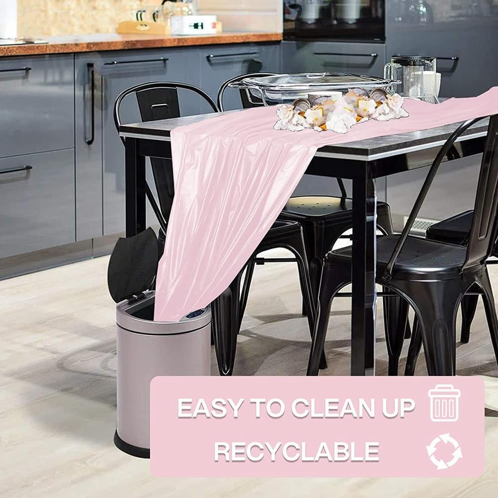 Aoozleny Premium Disposable Plastic Tablecloth (54 X 72 Inches), Decorative Rectangle White Table Cover for Wedding, Party, Banquet [5 Pack] (Pink) - White image number 7