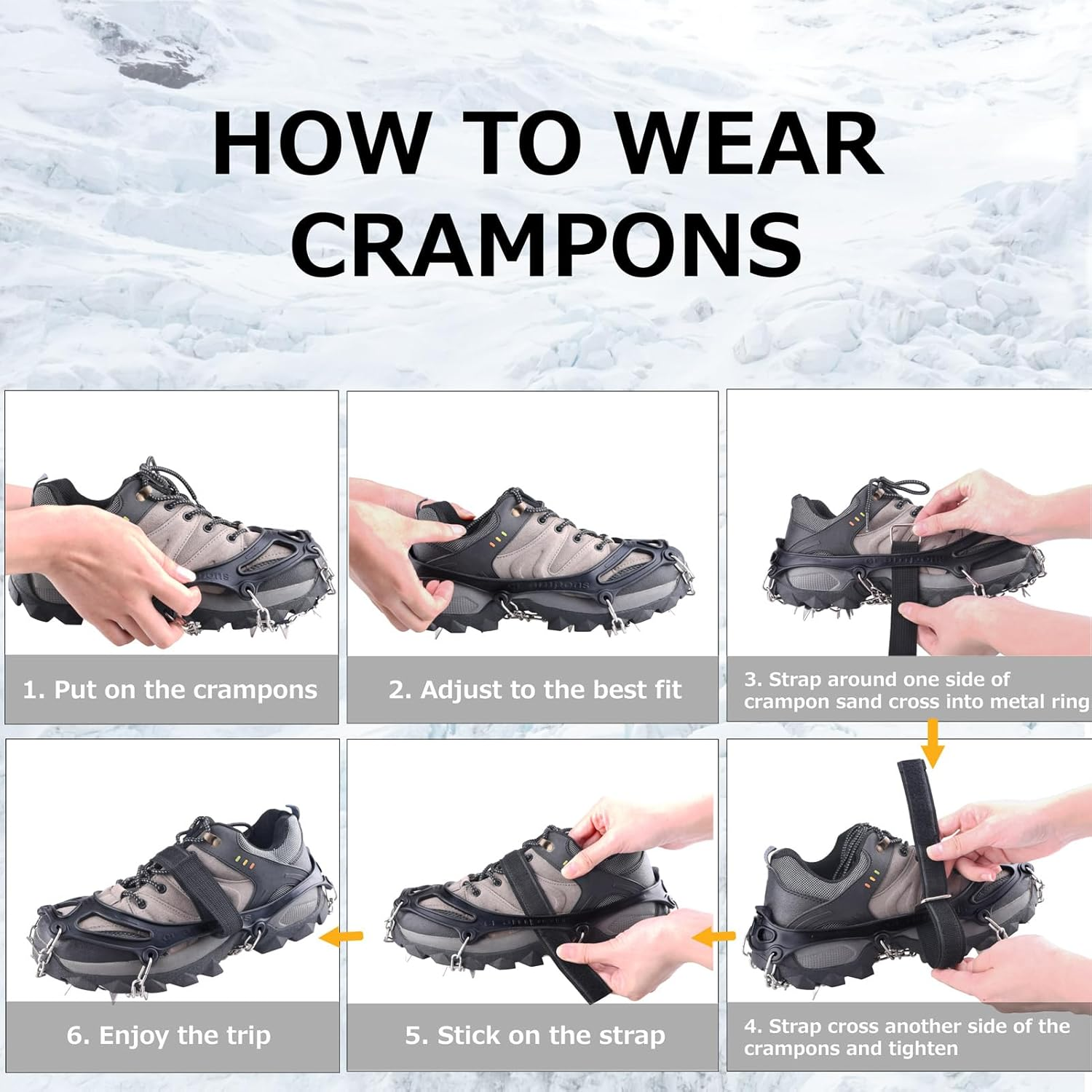 Azarxis Crampons Ice Traction Cleats Snow Grips for Boots Shoes with anti Slip 24 Stainless Steel Spikes for Walking Climbing Hiking for Men Women Kids image number 2