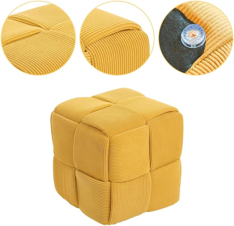 Foot Rest Stool,Cube Sofa Stool,Living Room Ottoman,Square Shoe Changing Chaircube Footstool,For Living Room, Bedroom, Home Shoe Changing,For Entrance,Square (Yellow) - Yellow image number 4