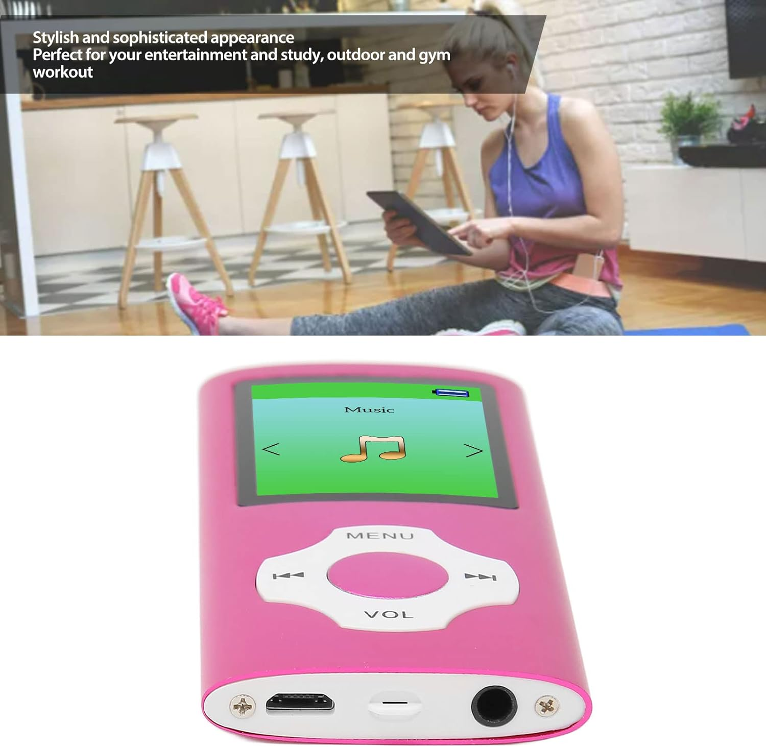 64G MP3 Player, 1.8 Inch Music Player, LCD Screen, Recording FM Radio, Portable MP3 Player for Kids Students - Pink image number 6