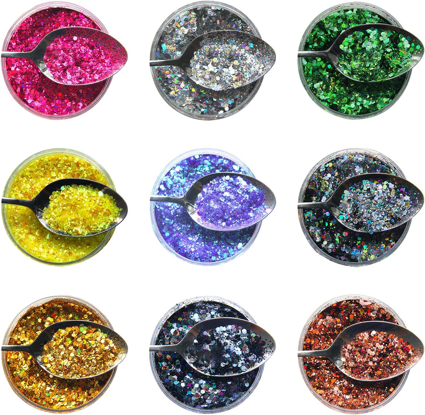 9 Packs Nail Art Accessories Glitter Bright Fine Powder Sequins Eyeshadow Powder Nail Polish Sticker image number 2