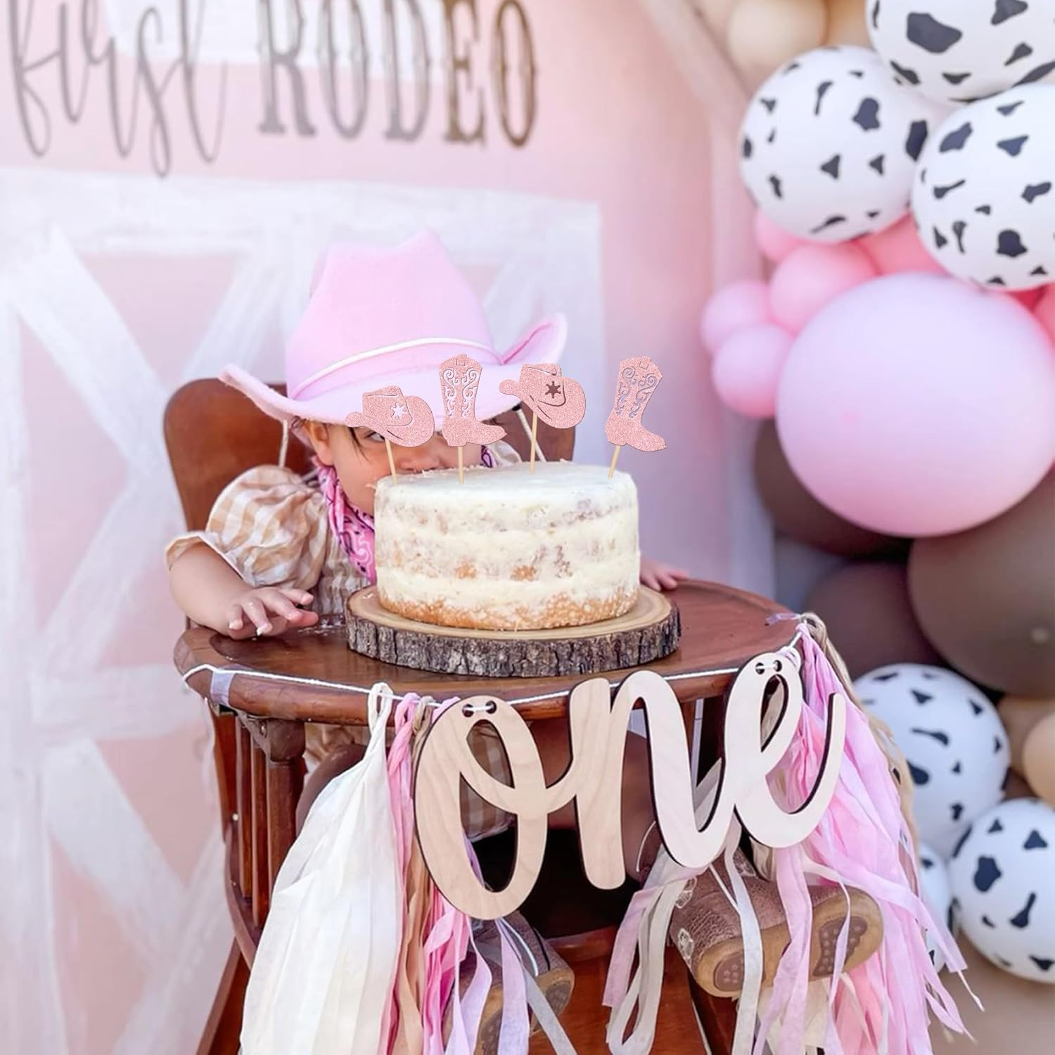 SYKYCTCY 24 Pack Cowboy Cupcake Toppers Glitter Hat Boot Cupcake Picks Western Cowboy Birthday Cake Decorations for Western Theme Baby Shower Birthday Party Supplies (Pink) - Brown image number 5