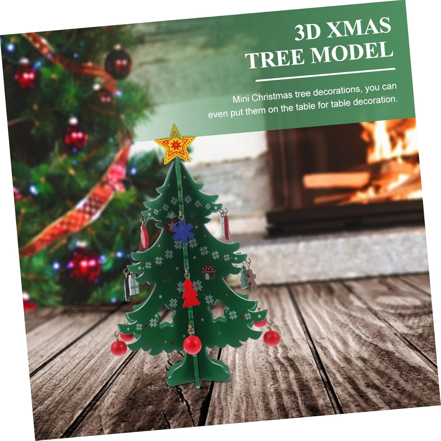 GARVALON Decorative Mini Xmas Tree Model Wooden Christmas Tree Ornament for Holiday Home for Bedrooms and Christmas Displays image number 2