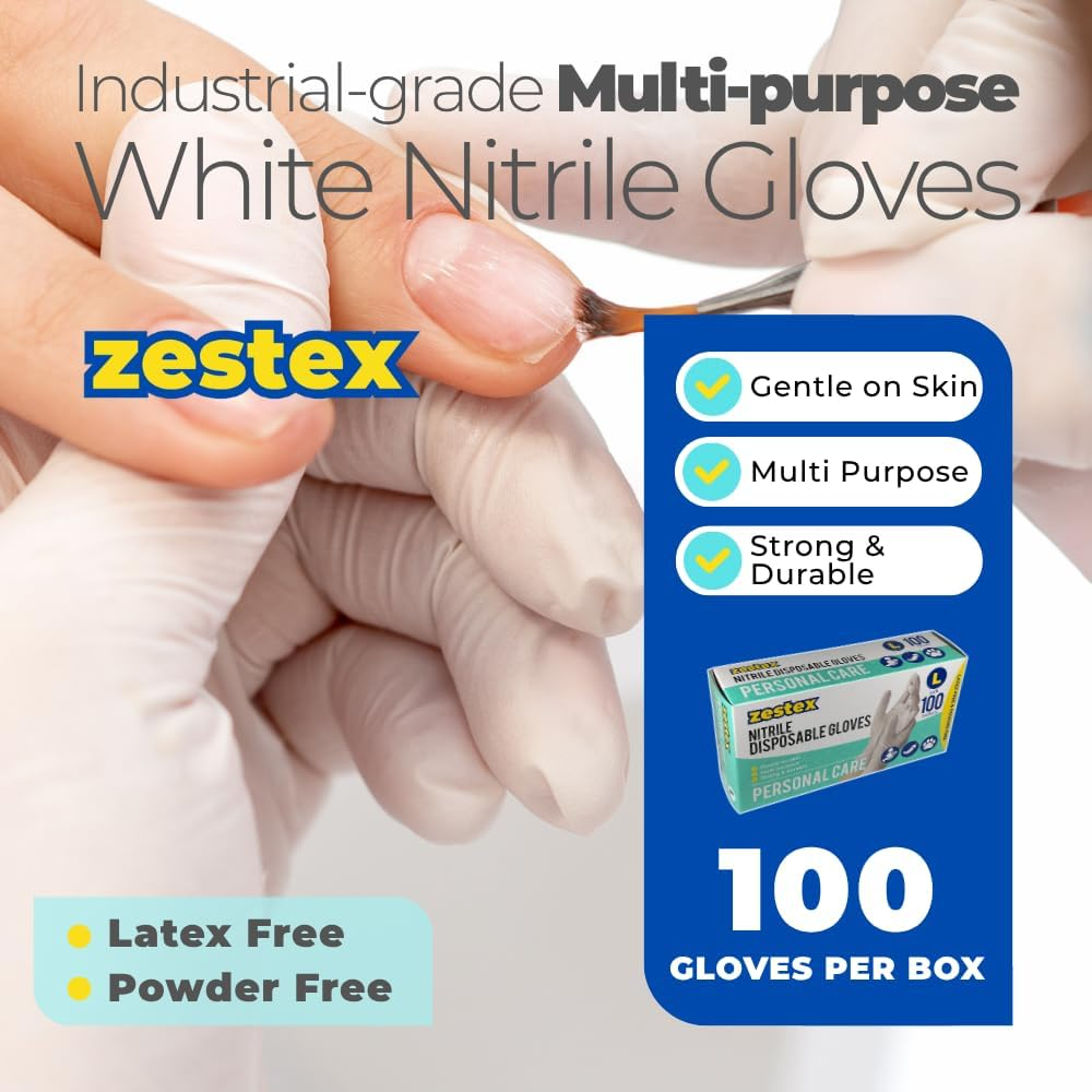 Nitrile Personal Care, Latex-Free & Powder-Free, Non-Sterile Food Safe Multi Purpose Disposable Glove, White, Large, Case/100 image number 1