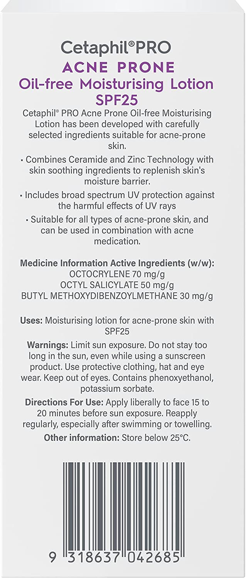 Cetaphil Pro Acne Prone Moisturising Lotion SPF 25, 118 Ml, Oil Free, 24 Hour Hydration with Broad Spectrum, UVA/UVB Protection, Dermatologist Tested (Pack of 2)