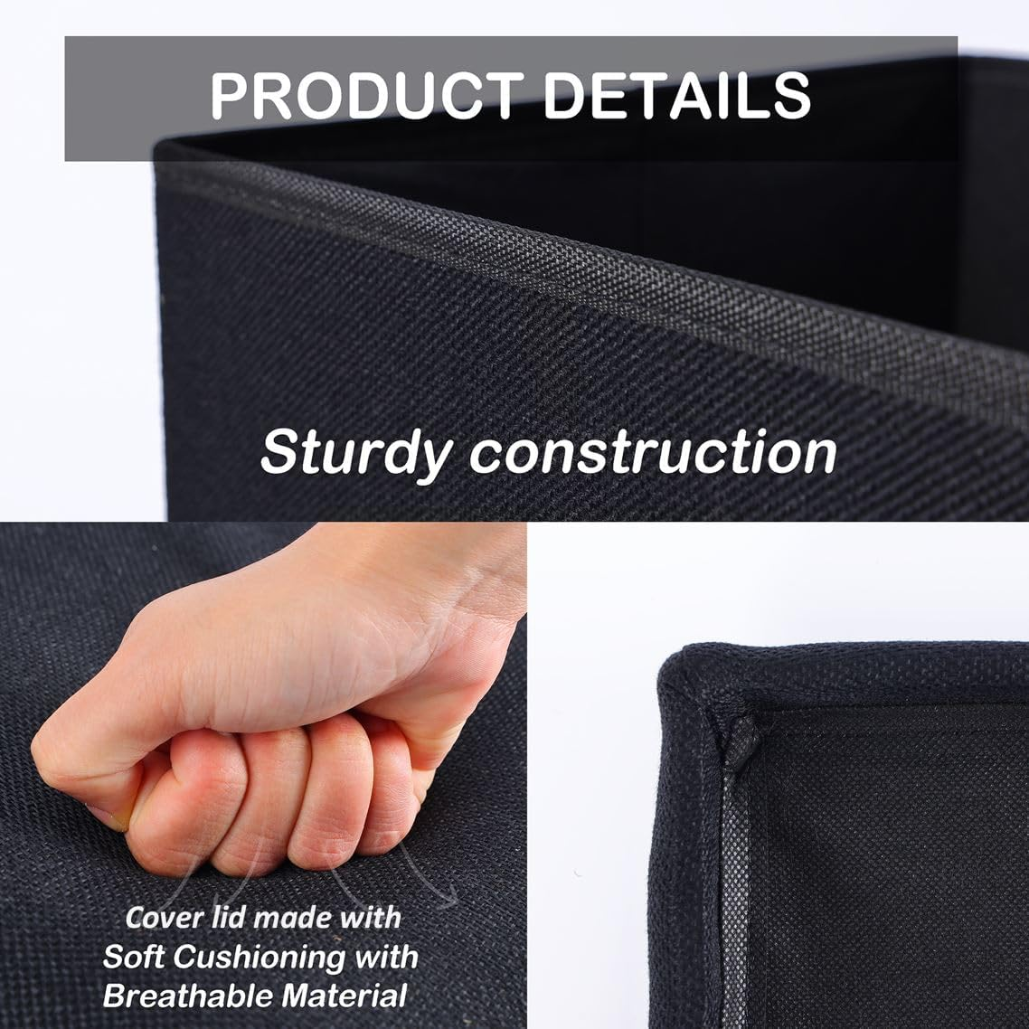 Okam Storage Ottoman-Foldable Ottoman Storage-Collapsible Stool Bench - Storage Organiser Case with Cushioned Seat - Use as Blanket Box, Foot Stool Ottaman, Pillow, Toys, Clothes Ottman Cube - Black image number 3