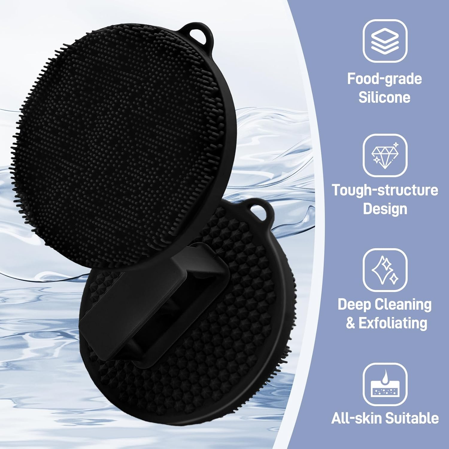 GEENOA Silicone Body Scrubber for Shower, Hygienic Silicone Loofah with Waved Bristles and Non-Slip Handle, Durable Body Buffer Shower Scrubber for Gentle Exfoliating & Lathering(Black) - Black image number 5