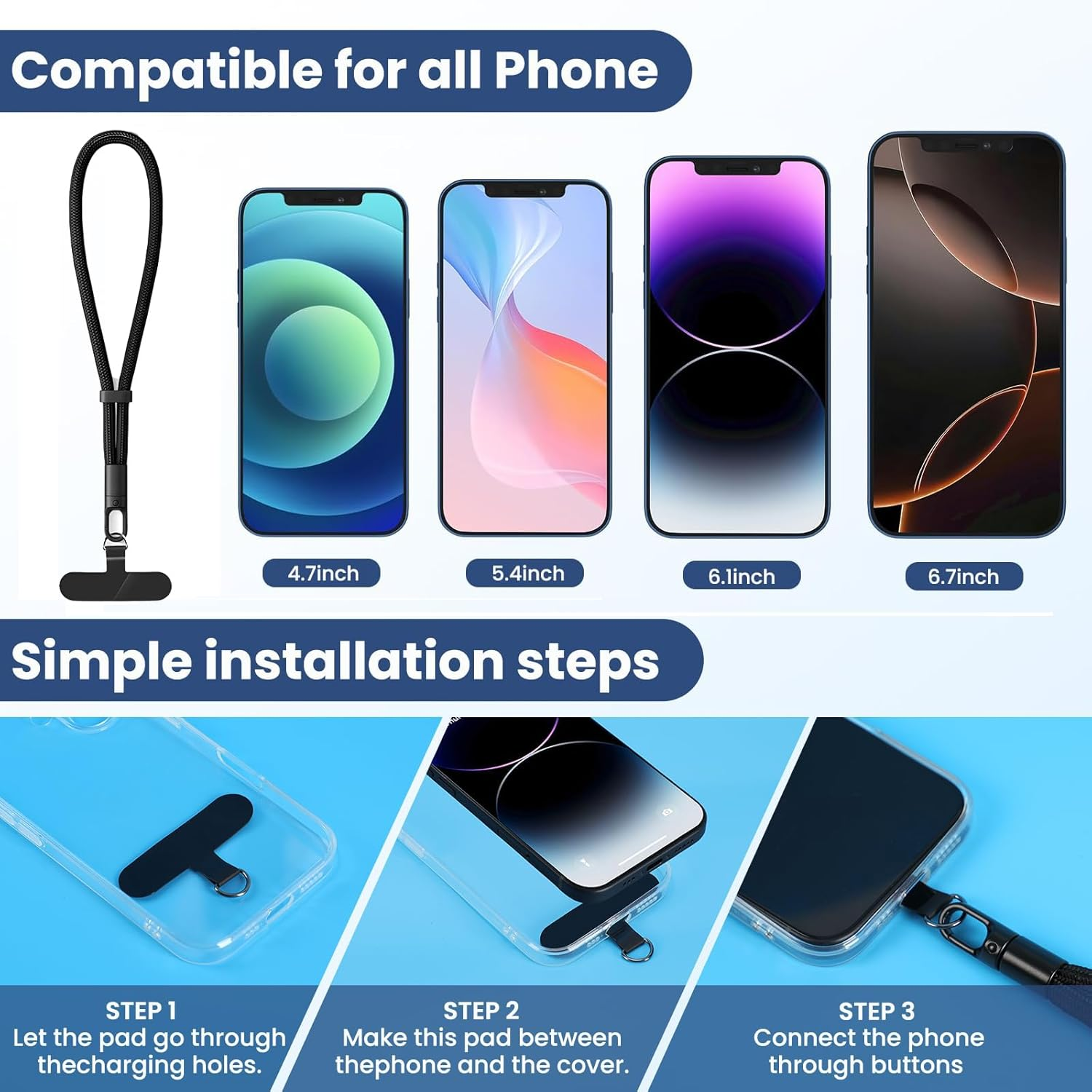 2-Pack Black Phone Wrist Strap, anti Theft Phone Lanyard for Mobile Devices, Secure Wristband for Hiking, Travel, Work and Everyday Use with Adjustable Strap image number 4