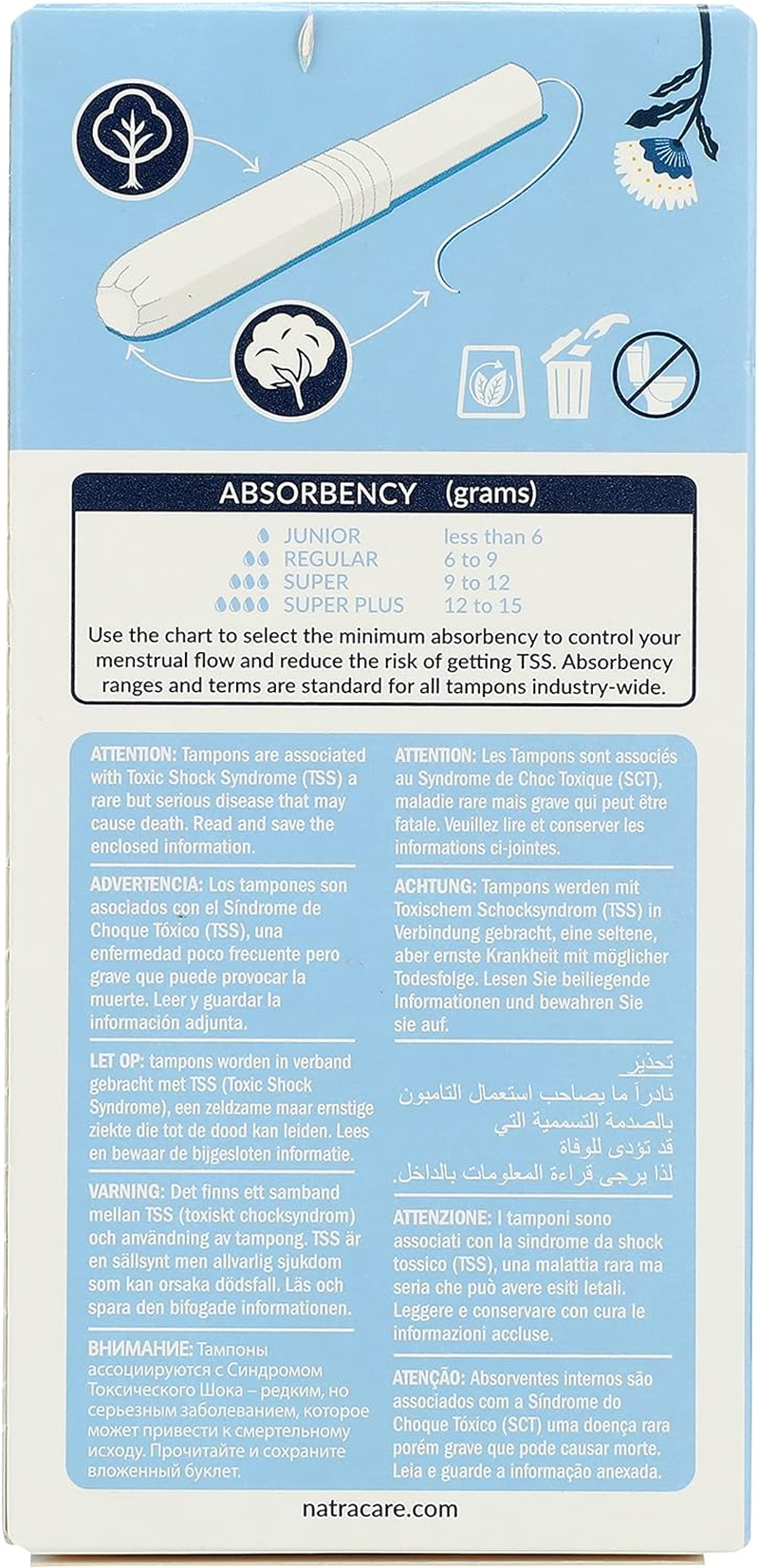 Natracare Organic All Cotton Tampons, Super with Applicator, 16 Count Boxes (Pack of 12) image number 4