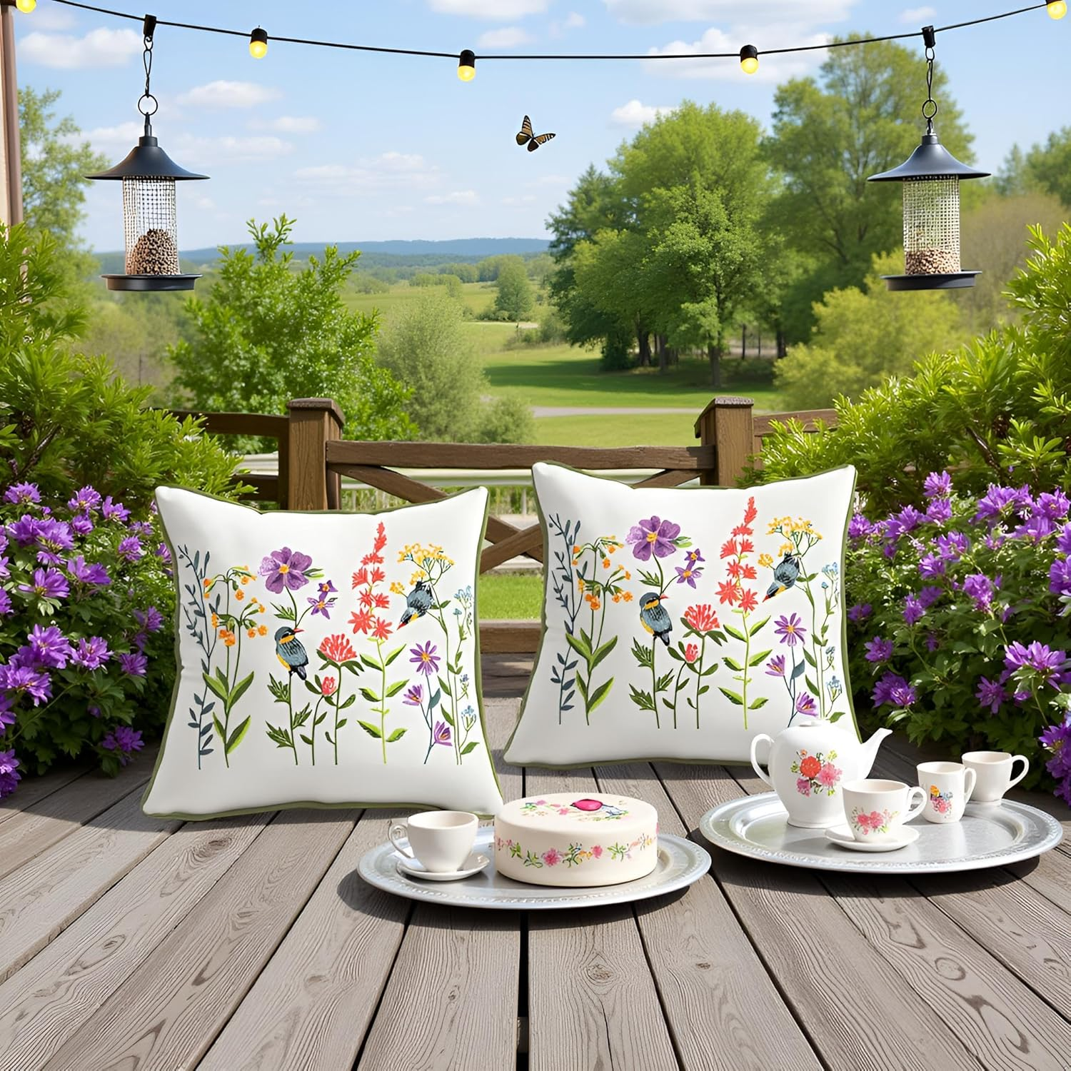 Tosleo Embroidered Throw Pillow Covers 16 X 16 Inch Pack of 2 Vintage Birds with Flowers Farmhouse Pillow Cushion Cases Spring Decorative Pillowcases Spring Home Decor Square Floral Pillow Case image number 5