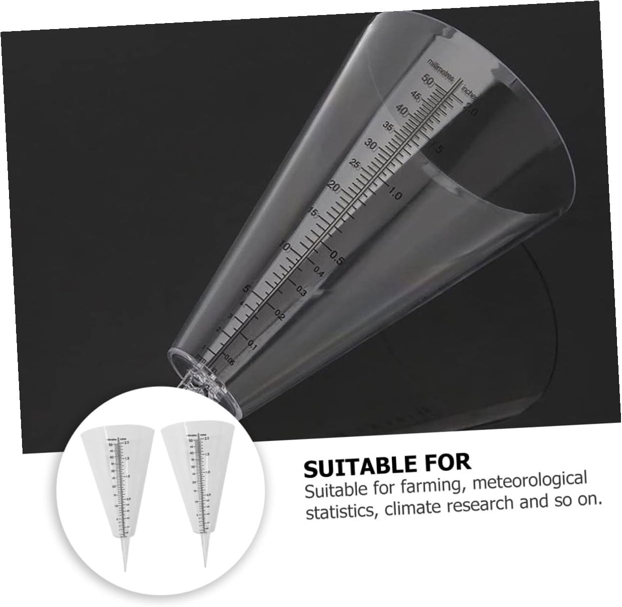 Luxshiny 2Pcs Transparent Cone Rain Gauge Outdoor Rain for Gardening Farming Irrigation Control Plastic Rainfall Measurement Tool