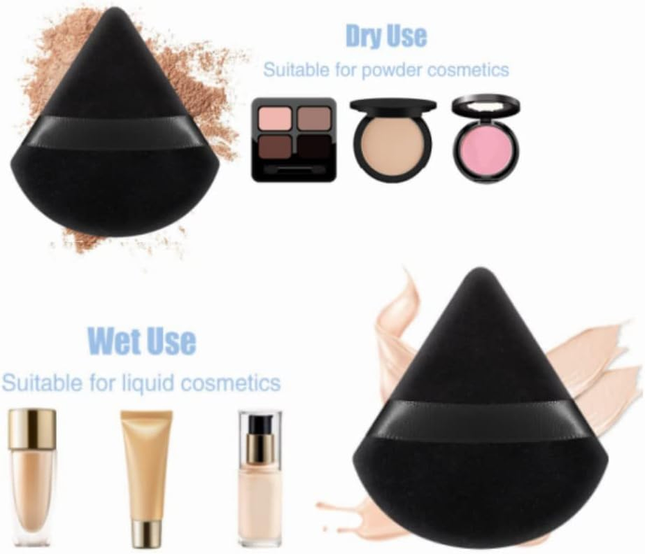 FUNNTY Powder Puffs, 18 Pcs Triangle Powder Puff Soft Pure Cotton Velour Puff, Cotton Powder Puff Face for Face Contouring Loose Powder Black image number 1