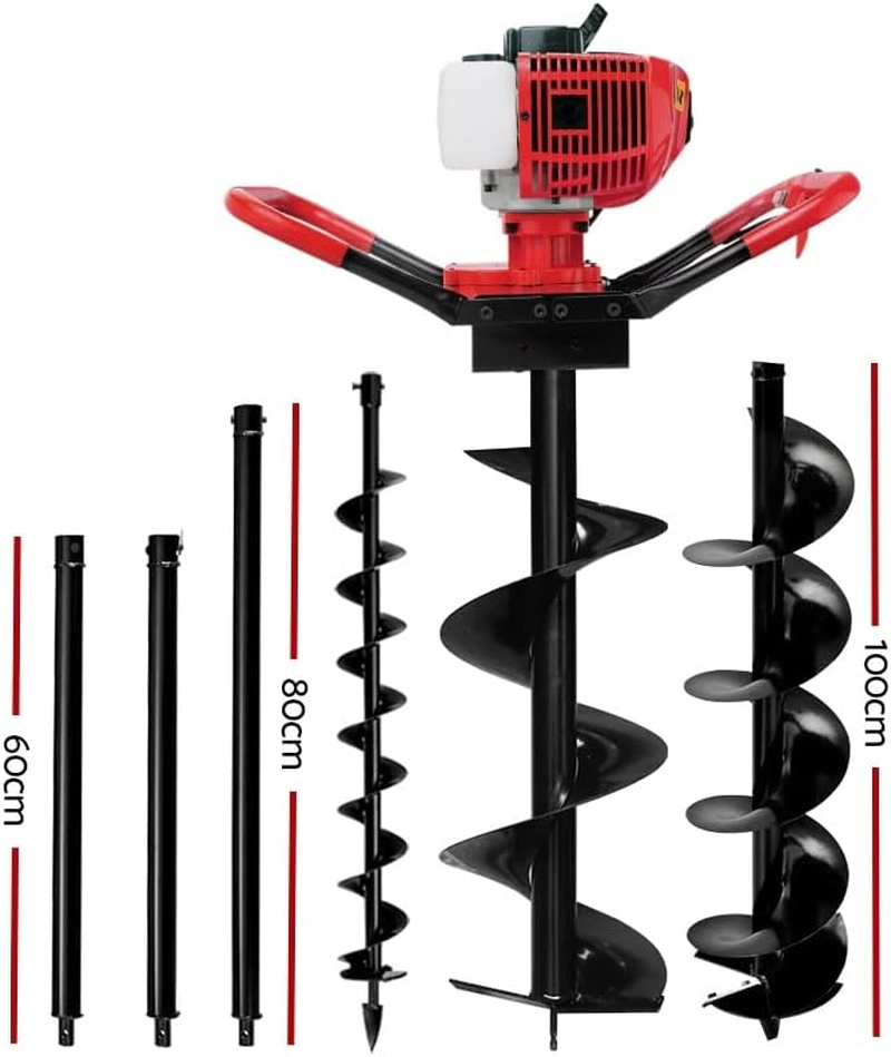 Giantz Post Hole Digger 65Cc Garden Auger Ground Drill Bit Set Power Tools Hand Tool Gardening Accessories Gifts for Seedlings, Flowers Plant Fence Extension, 3M Depth 100/200/300Mm Diameter image number 6