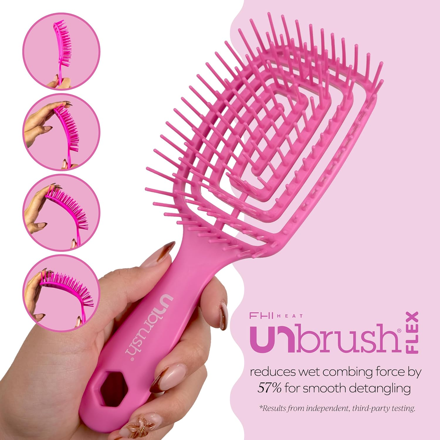 FHI Heat Unbrush Flex Detangling Hair Brush - Pink - Pink image number 5