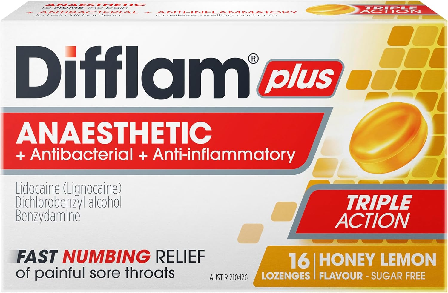 Difflam plus Anaesthetic Sore Throat Lozenges, Honey and Lemon, 16 Count image number 4