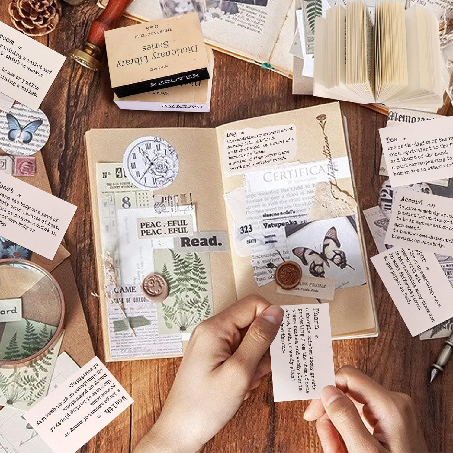 800Pcs Vintage Scrapbook Paper, Mini Dictionary Scrapbooking Paper for Journaling Supplies, Decorative Craft Paper for Junk Journal image number 6