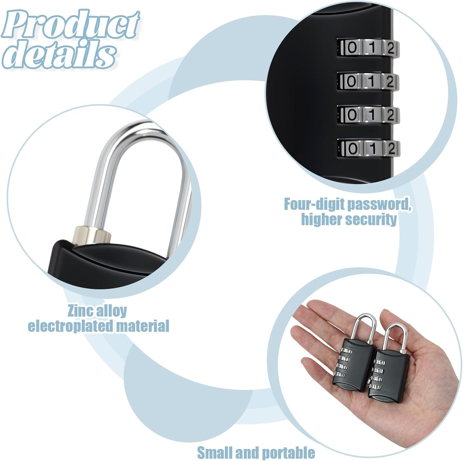 AIAOO Secure 4-Digit Combination Luggage Locks, 2 Packs Resettable Combination Padlock for Travel Suitcases Backpacks Gym Lockers Toolboxes with Durable Zinc Alloy Body (Black) image number 3