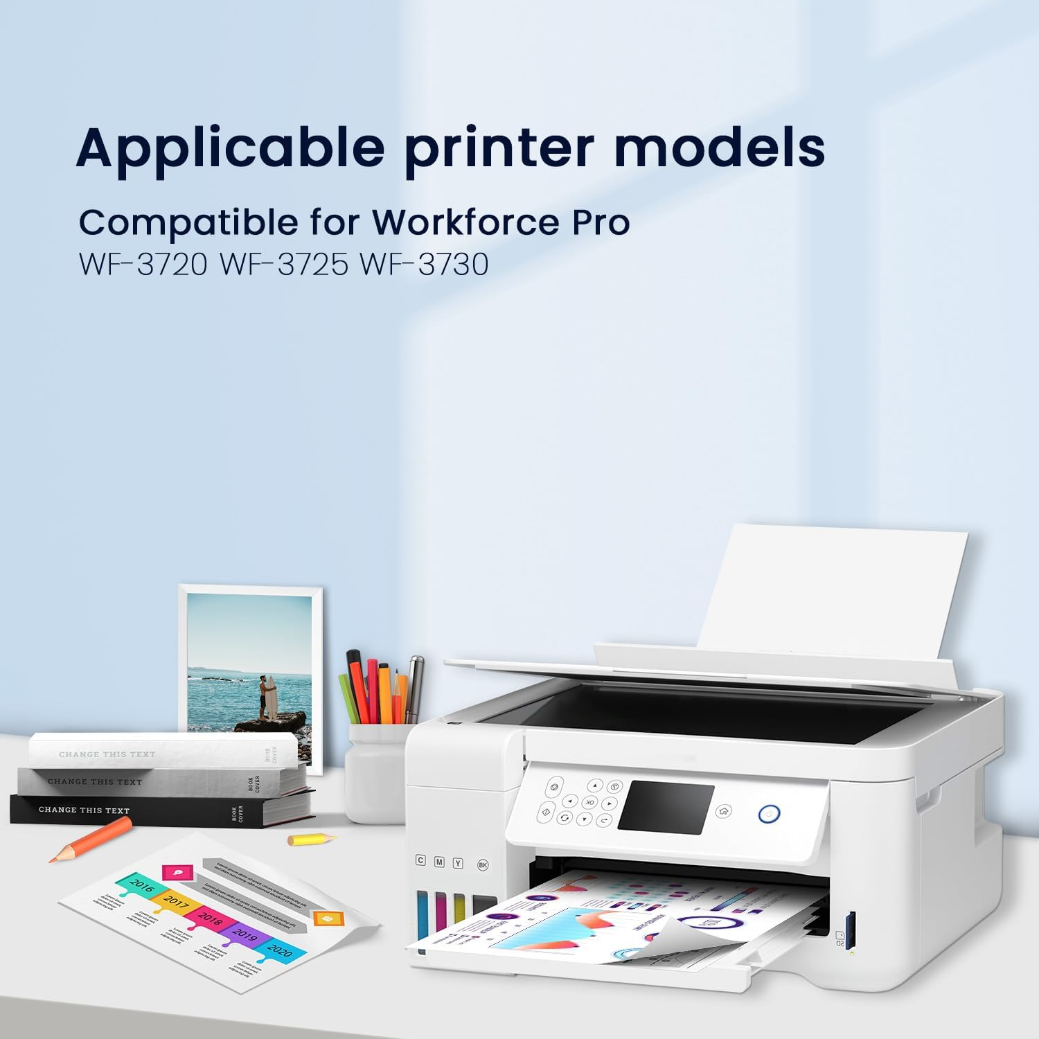 5-Pack 702 XL Ink Cartridges Replacement for Epson 702XL Ink Cartridges New Upgraded Chips for Workforce Pro WF-3720 WF-3725 WF-3730 Printer (2B 1C 1M 1Y)