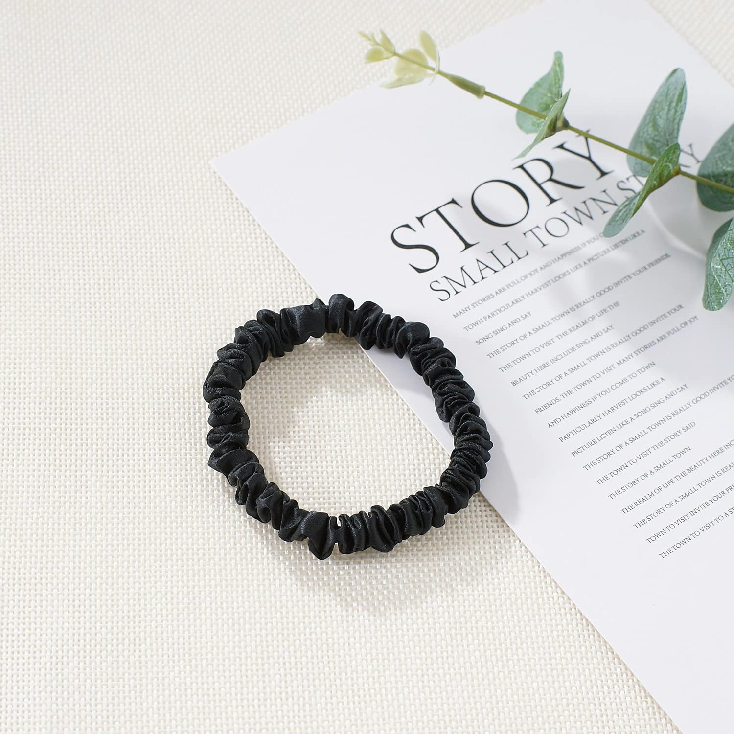 Townssilk Silk Skinnie Scrunchies 100% Pure 22 Momme Mulberry Silk Hair Ties for Women Hair Friendly Luxurious Elastic Scrunchies Set(5 Scrunchies Black) - 5Pc-5 image number 5