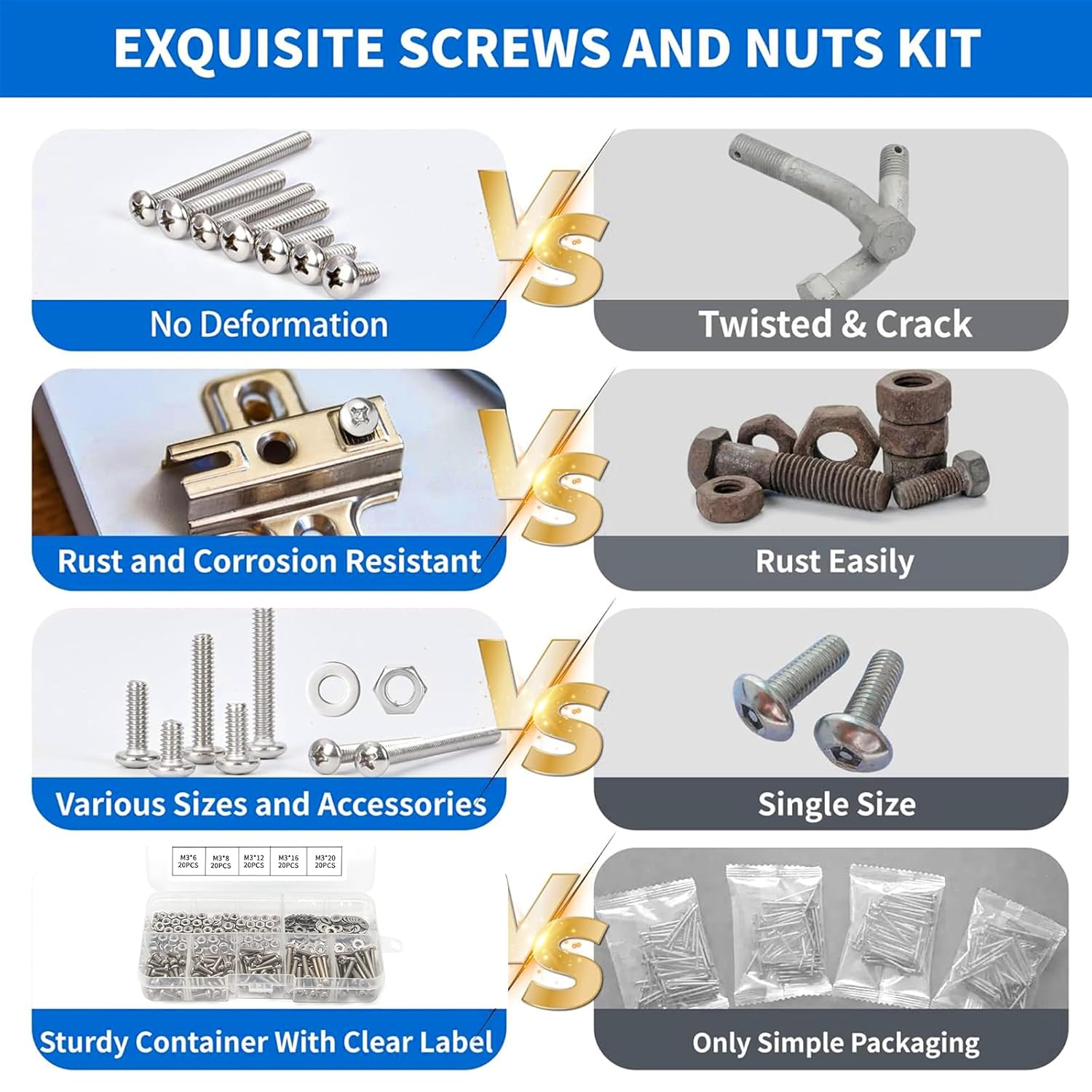 Zalizr 320 PCS M3 Screw Assortment Kit, Stainless Steel Phillips Pan Head Screws with Nuts & Washers, Machine Screws Hardware Set with Storage Box (6/8/12/16/20Mm) image number 3