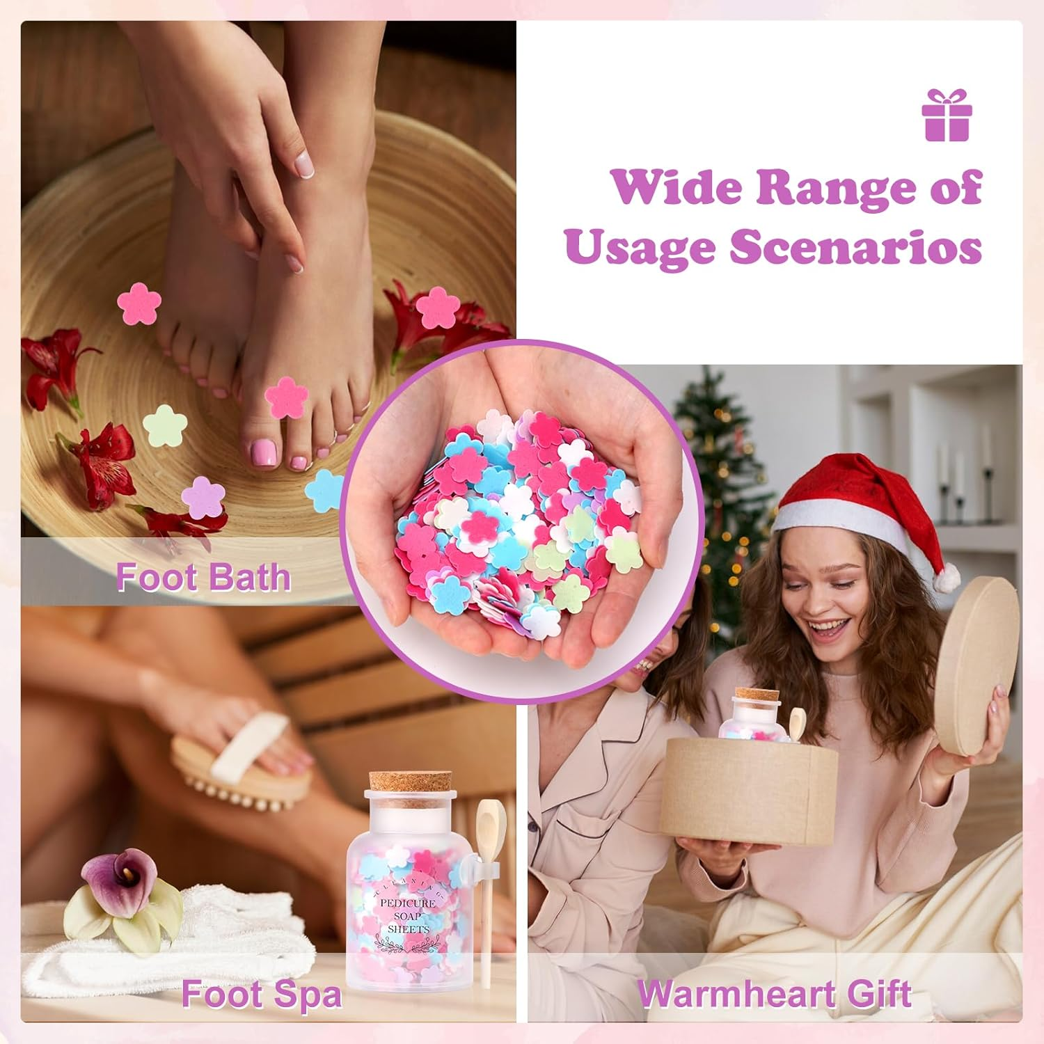 100G Foot Soak Flower Paper Soap Sheet 17.6Oz Plastic Bath Salts Jar Pedicure Foot Soaks Portable Disposable Soap Sheets Colorful Hand Soap Sheetrelaxing Bath Soap Set Mini Soap for Gifts Travel image number 6