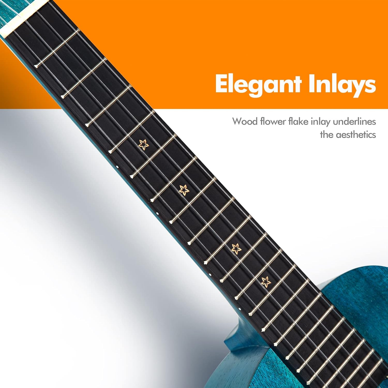 Enya Concert Ukulele 23 Inch Blue Solid Mahogany Top with Ukulele Starter Kit Includes Online Lessons, Tuner,Case, Strap, Strings, Capo, Sand Shaker, Pick,Polish Cloth (EUC-25D BU) image number 3