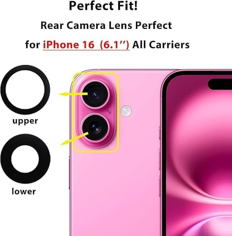 Back Rear Camera Lens Glass Replacement for Iphone 16 Camera Glass Replacement Kits with Pre-Installed Adhesive and Reparing Toolkits image number 4