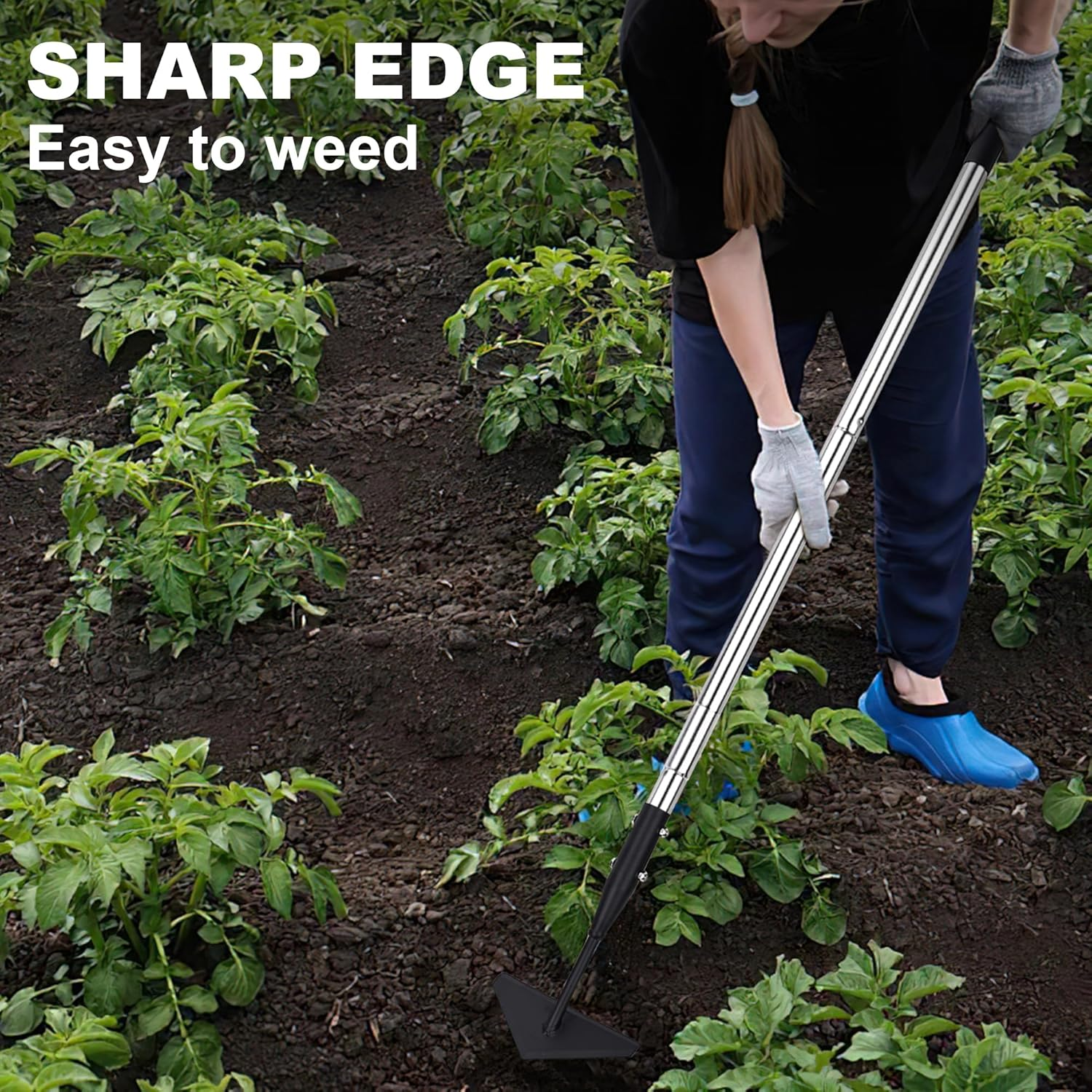 Triangle Garden Hoe, Carbon Steel Push-Pull Weeding Tool, Equipped with 57.5" Stainless Steel Long Handle &ndash; a Long-Handle Weeder for Digging, Weeding, Hoeing and Loosening Soil image number 6
