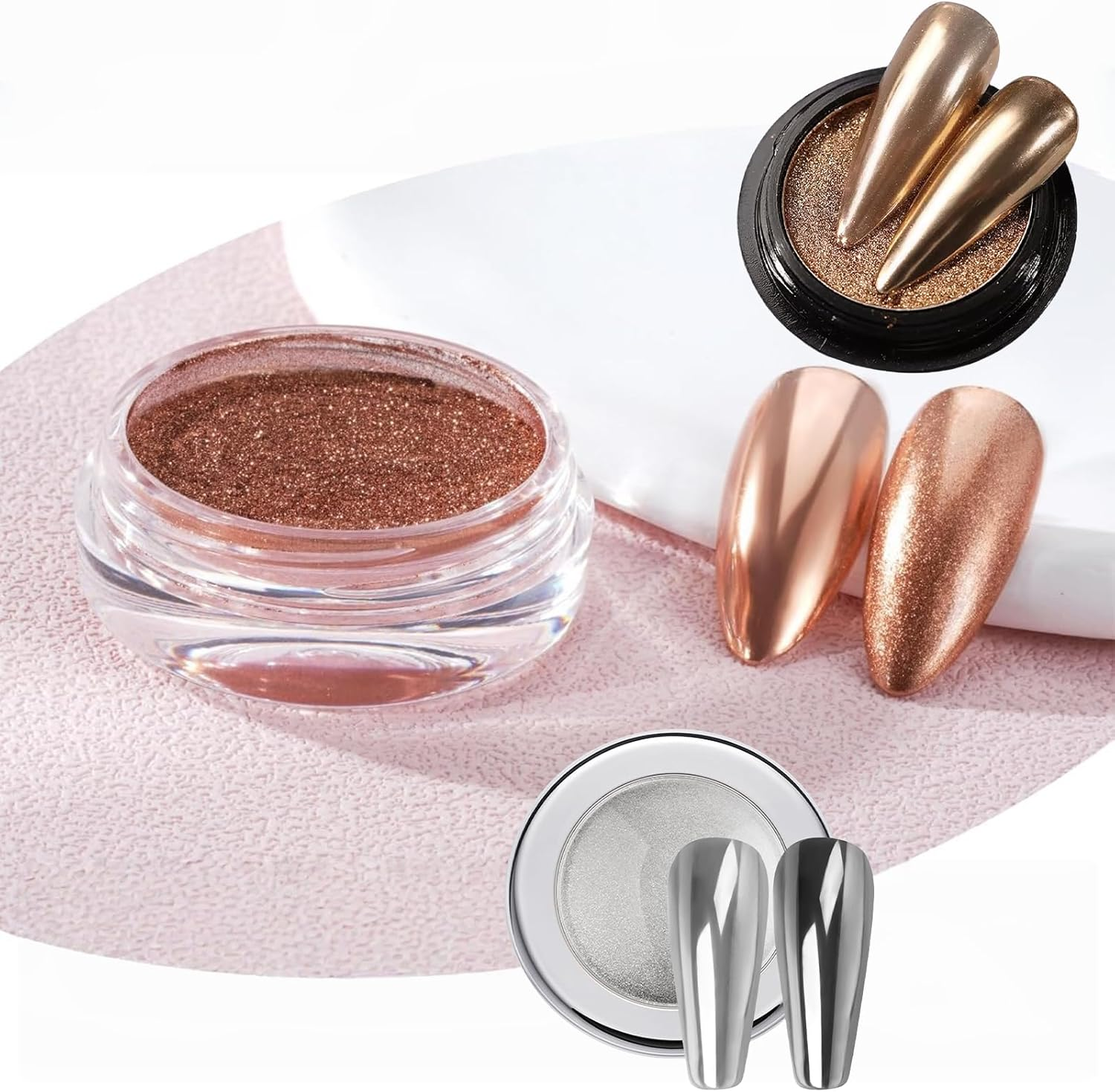 Jeyzuroa 2PCS Chrome Nail Powder Set - Mirror Effect Metallic Dust & Holographic Glitter for DIY Gel Polish Nail Art, Manicure, Resin Craft (Dark Silver & Gold) image number 3