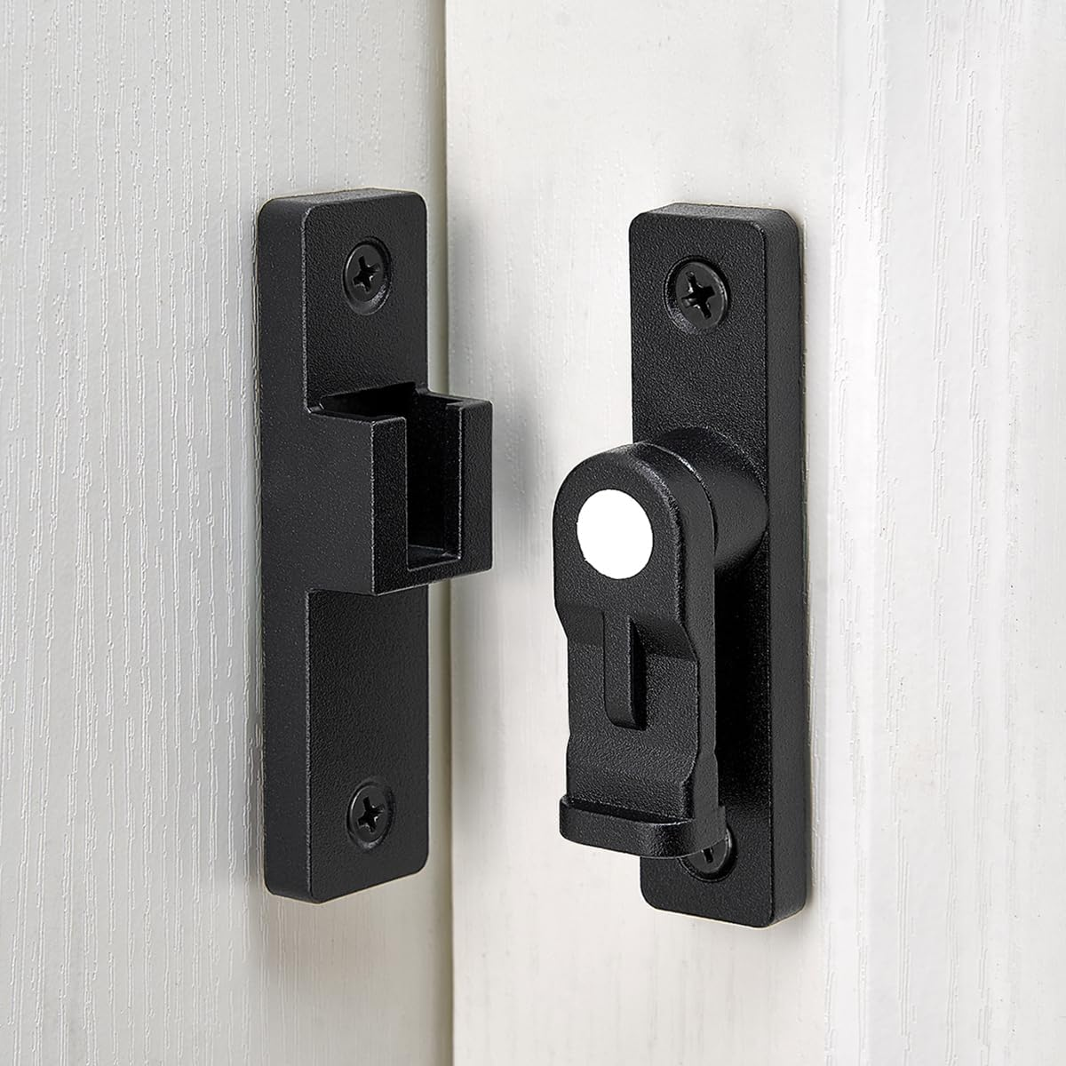 Wocoe 90 Degree Barn Door Latches,Zinc Alloy Right Angle Gate Latches,Door Security Sliding Door Latch Lock Fo Cabinets Bathroom Barn Door Garden Window Garage Door (Matte Black (Luminous)) image number 5