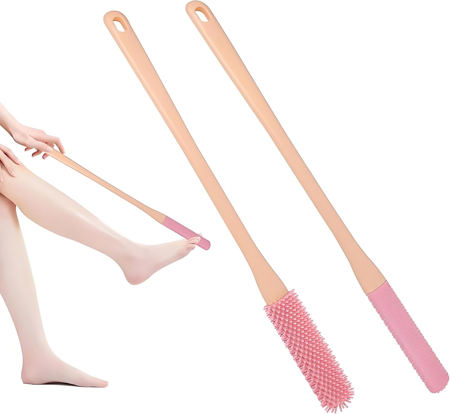 Toe Gap Cleaning Brush,Long Handle Silicone Toe Cleaning Brush Set, 40Cm Pink Dual-Sided Exfoliating and Bristle Design, 2-Piece Foot Care Kit with Wall Mount image number 2