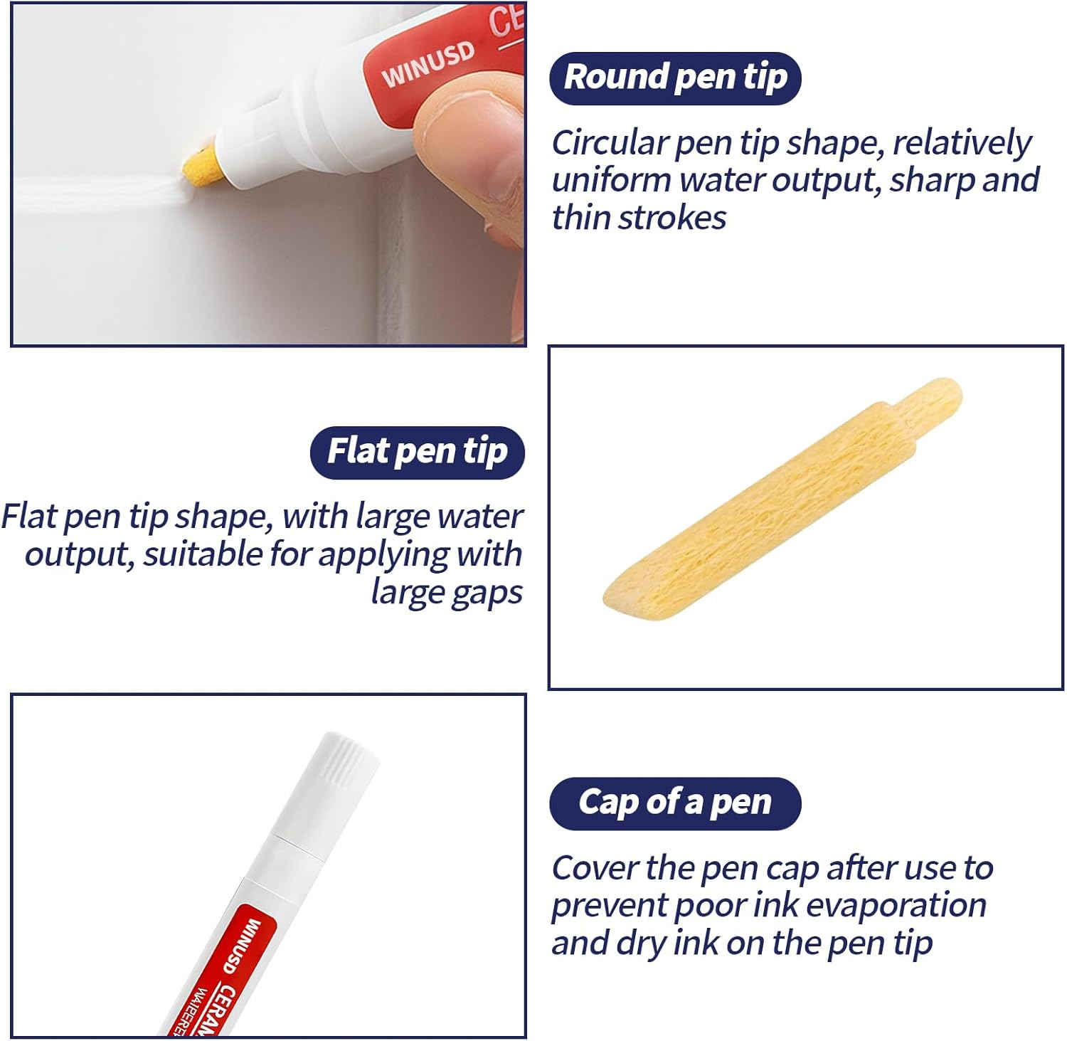 Grout Pen White - 2Pcs Waterproof Tile Repair Marker Kit | Grout Colorant for Stained Lines on Shower Tiles, Bathroom & Kitchen Floors | Bright White Touch-Up Paint, Seals & Cracks​ - White image number 6