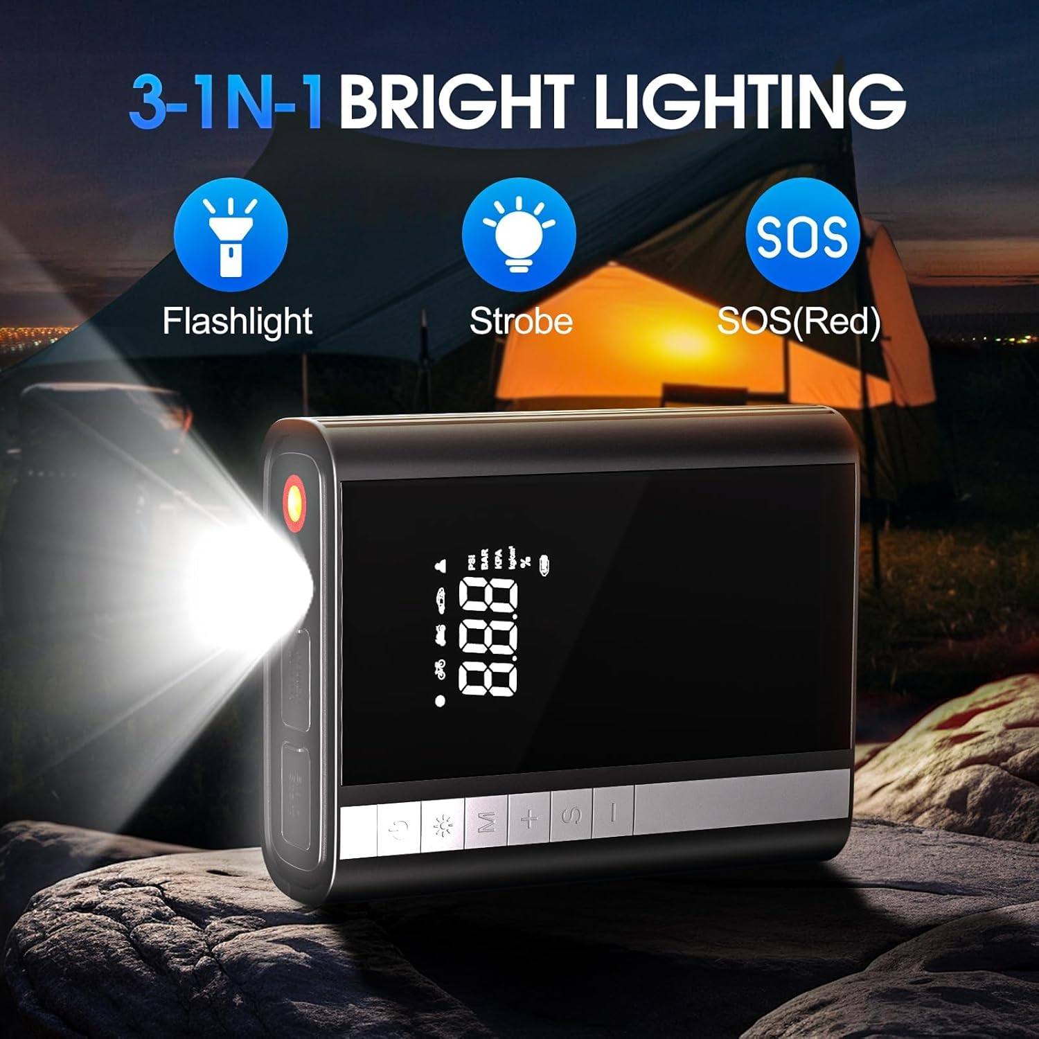 Car Jump Starter with Air Compressor, 10000Mah Battery Pack Jump Starter 1500A Peak for up to 7.0L Gas and 5.5L Diesel Engine, 12V Battery Booster Jump Box with LED Display/Flashlight/Jumper Cable/Usb image number 1