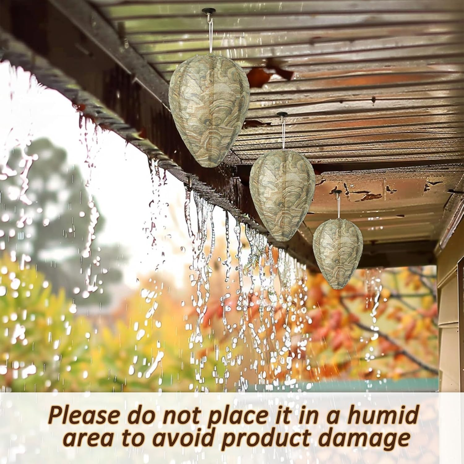 DECYOOL 6 Pack Paper Wasp Nest Decoy Hanging Wasp Nest Stay Away from Wasps Hornets Yellow Jackets(Brown Green) - A-Yellow image number 2