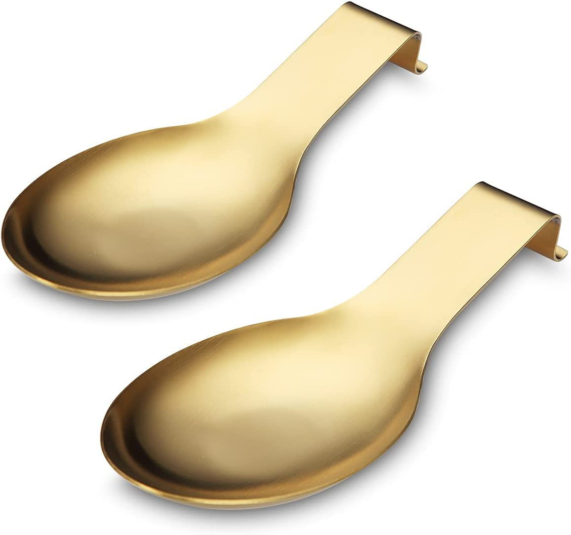 Matte Gold Spoon Rest, Stainless Steel Spoon Holder for Stove Top, Kitchen Utensils Holder for Ladles, Tongs, Spatula, Stove Spoon Holder, Pot Lid Holder, Dishwasher Safe (1PC-9.5 Inch)