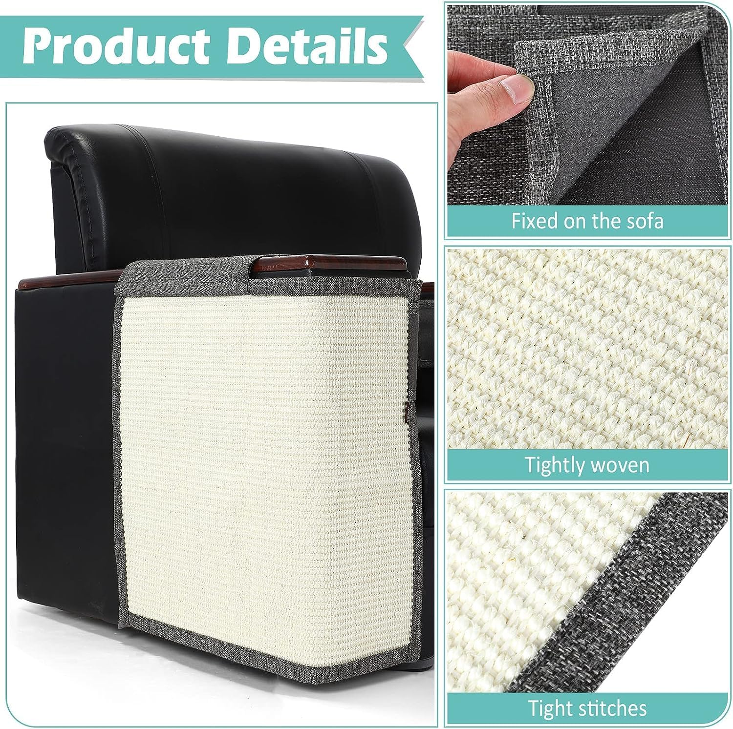 CULOTOL anti Cat Scratch Furniture Protectors, Sisal Cat Scratcher, Cat Couch Corner Sided Sofa anti Scratching & Cat Training, for Protecting Couch Sofa Chair Furniture (Dark Gray, Right Armrest) image number 5