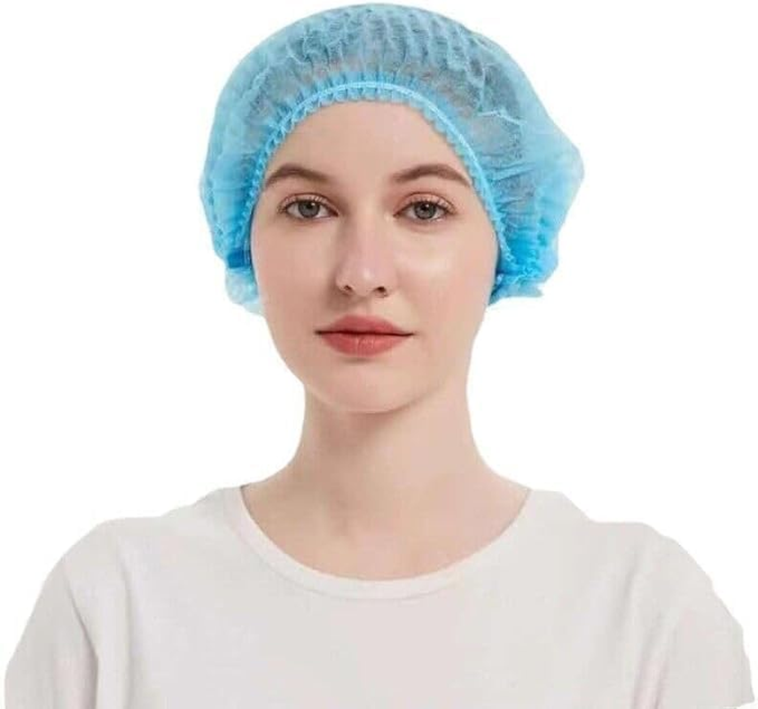100 Pcs Disposable Hair Net Caps, Disposable Breathable Fluffy Head Cover Nets Sleeves with Swivel Side Headbands, Unisex, Perfect for Sleeping Hair Nets, Hair Nets Food Service,Personal Care (Blue) - White image number 7
