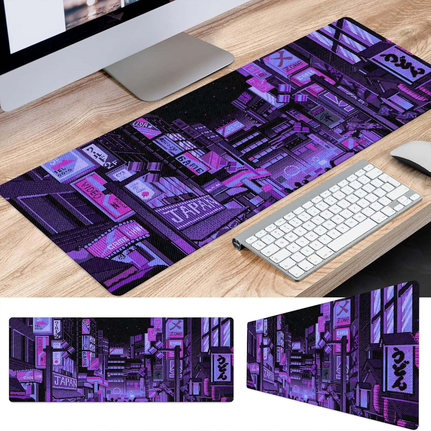 Dark Purple Japanese Anime Retro Vaporwave Mouse Mat Computer Lap Desk Anime Mouse Pad Kawaii Large Gaming Pad for Keyboard QDH image number 2
