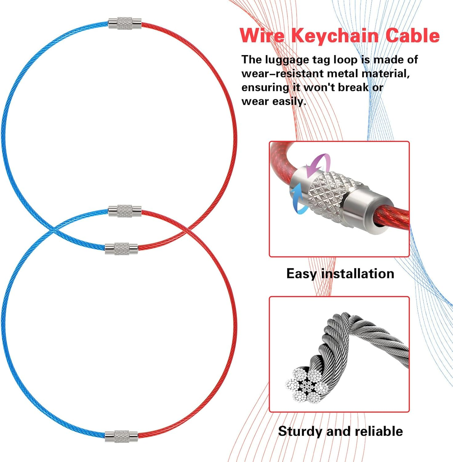 MUELODSIC 16 Pcs Heavy Duty Stainless Steel Wire Keychain Cable Multi-Color Large Key Rings for Luggage Tags Metal Key Rings for Travel and Everyday Use Easy to Install and Portable