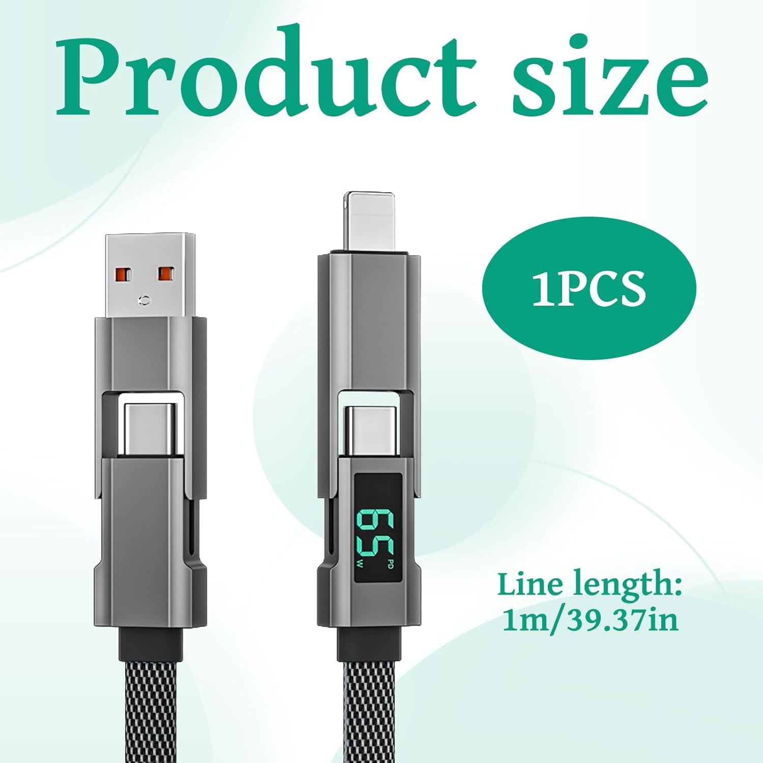 4 in 1 Charging Cable, 1M USB to Light-Ning Cable, USB a to Light-Ning Cables, 65W Multi-Port Universal Charger, PVC Braided Cables, Compatible with Iphone 16/15/14, Ipad, Android Phones