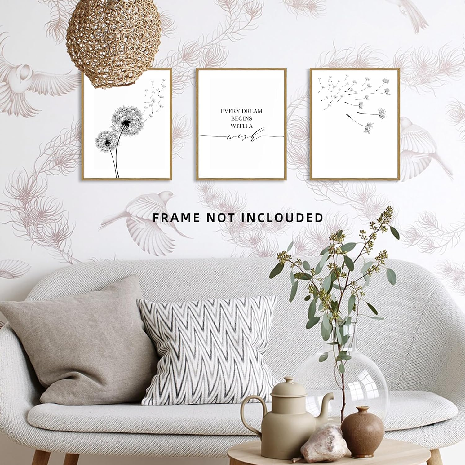 Dandelion Plant Decor Posters for Bedroom, 8X10 Canvas Prints Unframed Set of 3, Black and White Wall Art for Living Room Poster